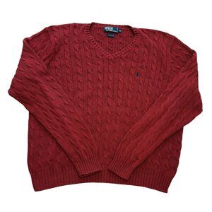 Polo Ralph Lauren  Mens Red Cable Knit V-Neck Sweater XXL 100% Cotton